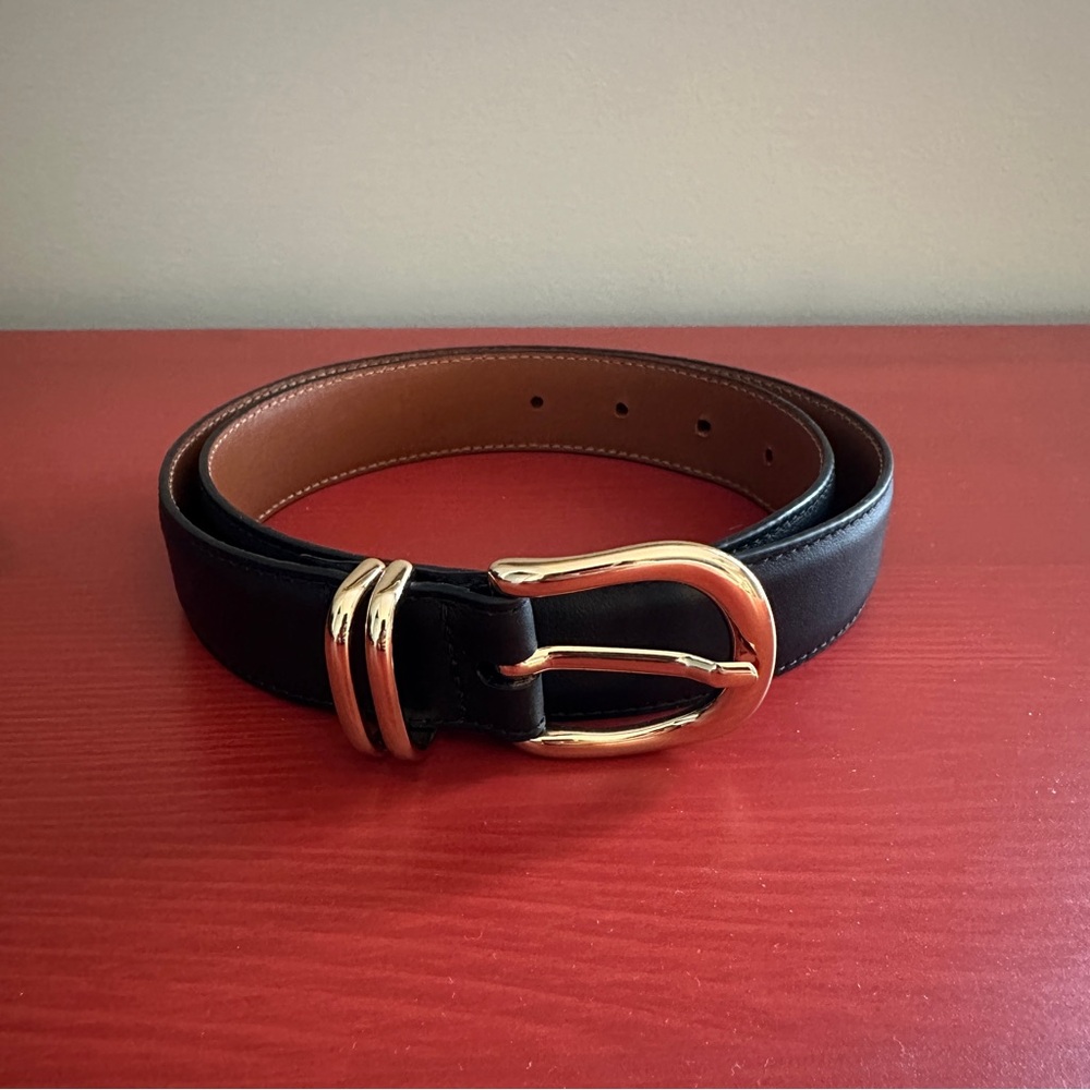 Flattered Beatrice Leather Belt Black w/ Gold Buckle XS